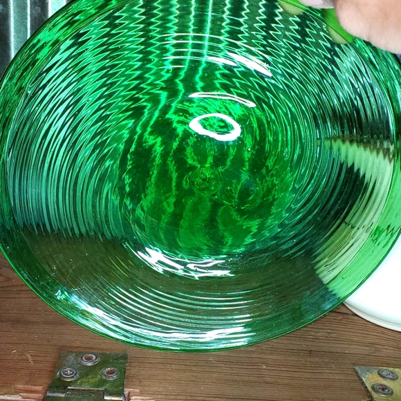 Vintage Stylized Ceramic Pitcher & Optic Green Art Glass Platter - Picture 7 of 11